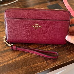Coach Maroon Leather Wristlet